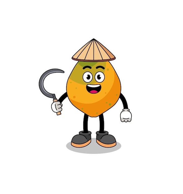 Illustration der papaya-frucht als asiatisches bauer-charakterdesign