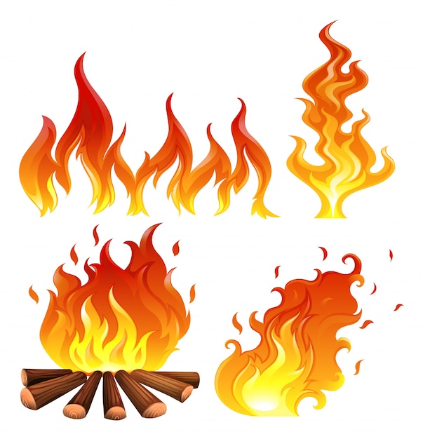 Vektor illustration der reihe von flammen auf einem weißen hintergrund