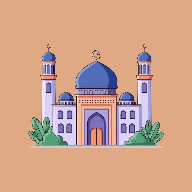 Illustration der ruhigen Moschee Ein einfaches farbenfrohes Linienkunstdesign