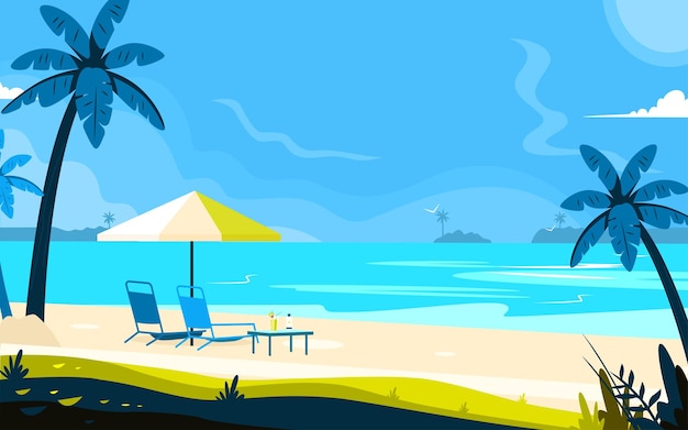 Vektor illustration der strandlandschaft während des tages