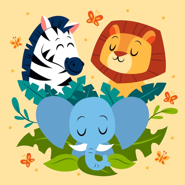 Illustration der wilden Tiere des flachen Designs