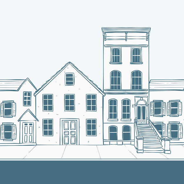 Vektor illustration des alten innenhofhauses und der vintage weinlesehand gezeichnet