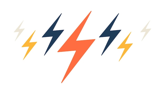 Illustration des blitzes in verschiedenen farben. flacher vektor der orange, blauen, gelben, silbernen ikone