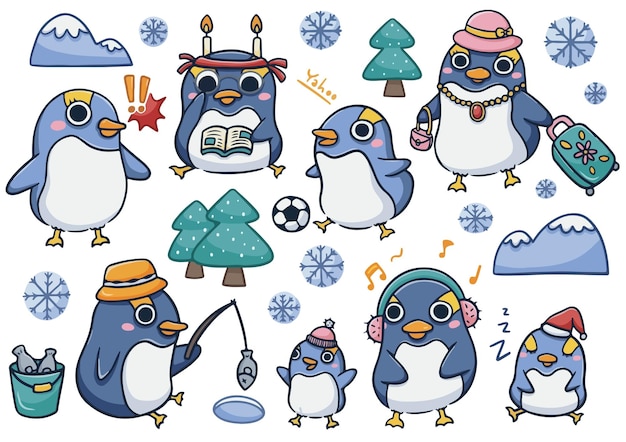 Illustration des cartoon-pinguins