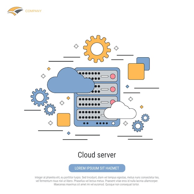 Illustration des Cloud-Server-Vektorkonzepts mit flacher Kontur