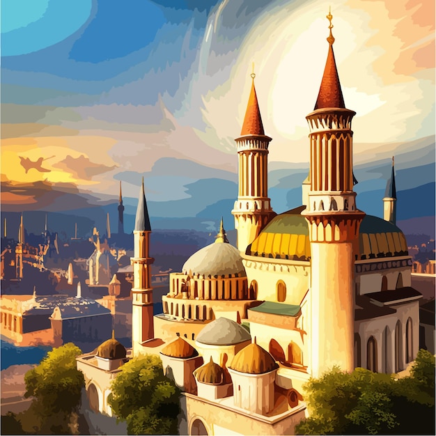 Vektor illustration des erstaunlichen architekturdesigns der muslimischen moschee ramadan-konzeptvektorillustration