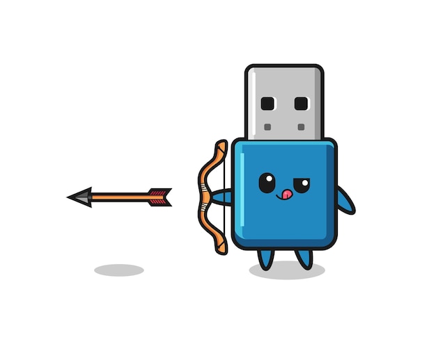 Illustration des flash-laufwerks usb-charakter beim bogenschießen