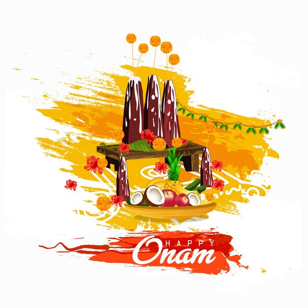 Vektor illustration des fröhlichen onam-festivals in südindien kerala, snakeboat-rennen bei der onam-feier