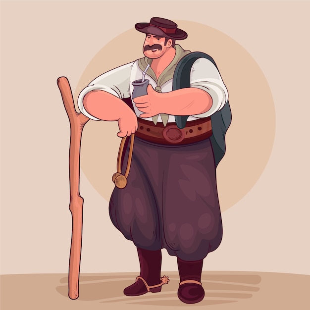 Vektor illustration des gaucho-trinkgefährten im handgezeichneten stil