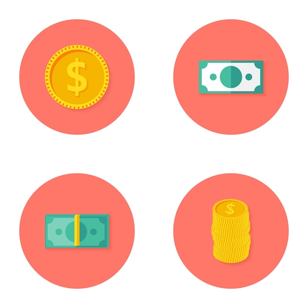 Illustration des geld-kreis-flache icons set