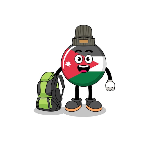 Illustration des jordanischen Flaggenmaskottchens als Wanderer