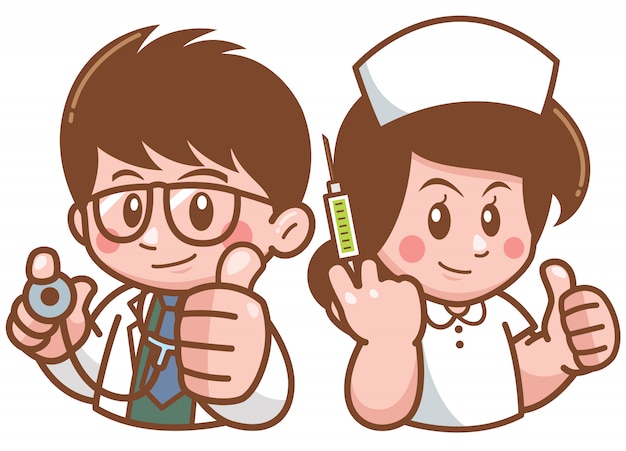 Illustration des karikatur-doktors und der krankenschwester