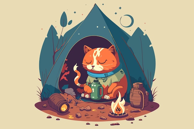 Illustration des katzencamping-vektors