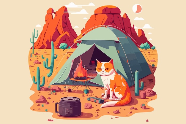 Illustration des Katzencamping-Vektors