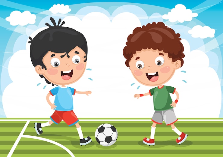 Vektor illustration des kindes fußball spielend