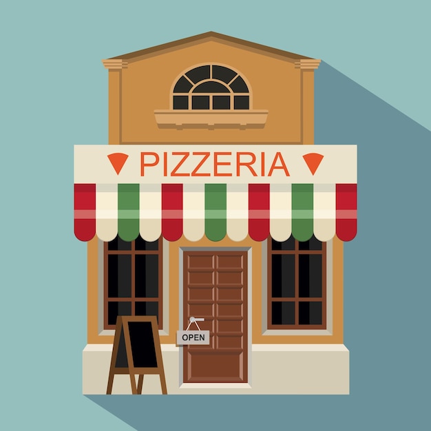 Vektor illustration des kleinen süßen retro-ladens oder der boutique der pizzeria