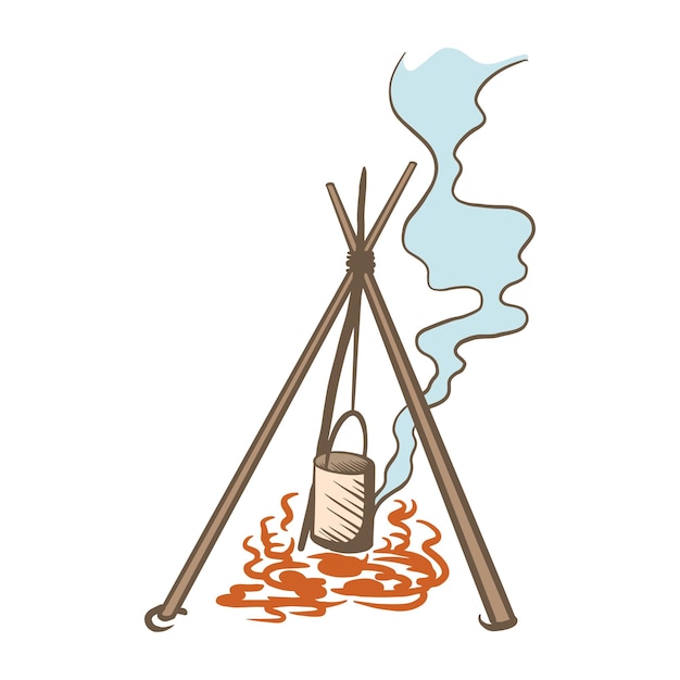 Illustration des kochens am lagerfeuer