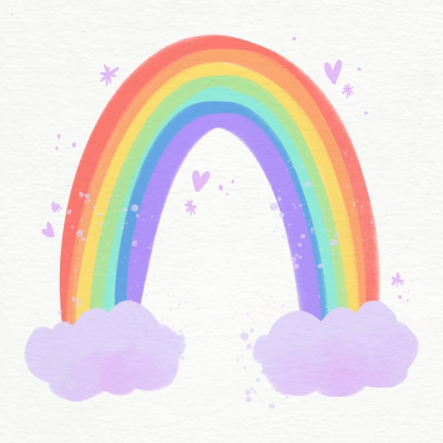 Illustration des lebendigen Aquarellregenbogens mit Wolken
