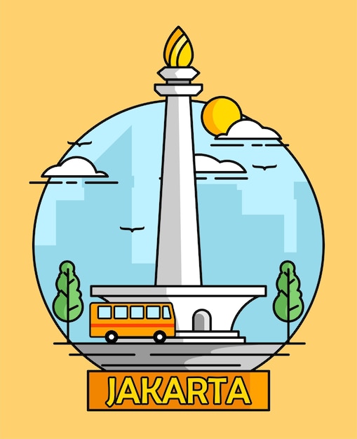 Vektor illustration des monas-denkmales, das maskottchen von jakarta, der hauptstadt indonesiens