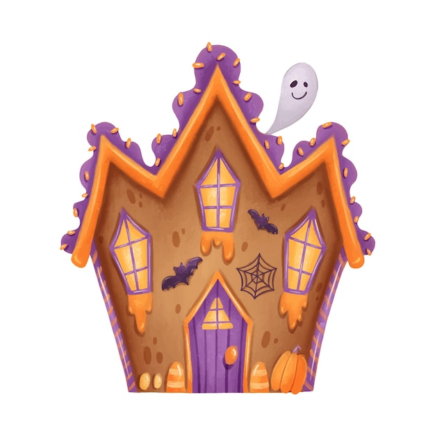 Illustration des niedlichen cartoon-halloween-lebkuchenhauses. spukhaus. haus der hexen.