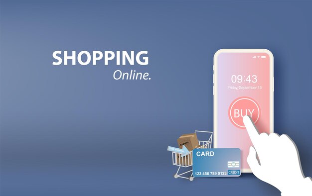 Illustration des online-shoppings auf mobile application vector concept-banner von telefon-app-vorlagen