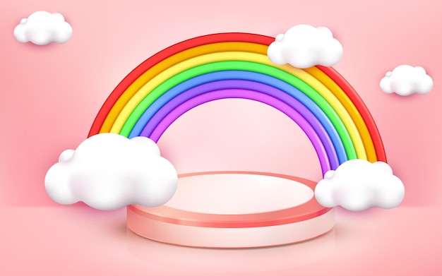 Illustration des regenbogendesigns für kinderzoneneckhintergrund auf 3d-cartoon-stil