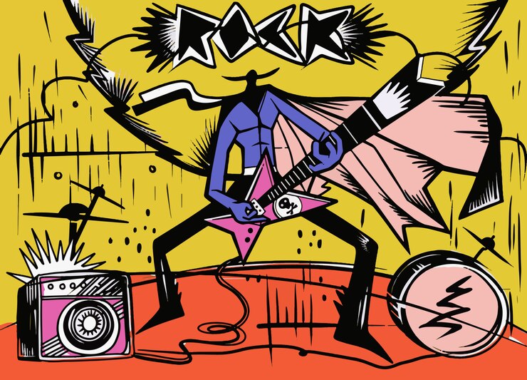 Vektor illustration des rockstars durchführend mit e-gitarre