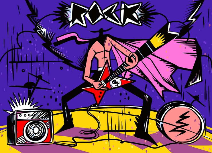 Vektor illustration des rockstars durchführend mit gitarre