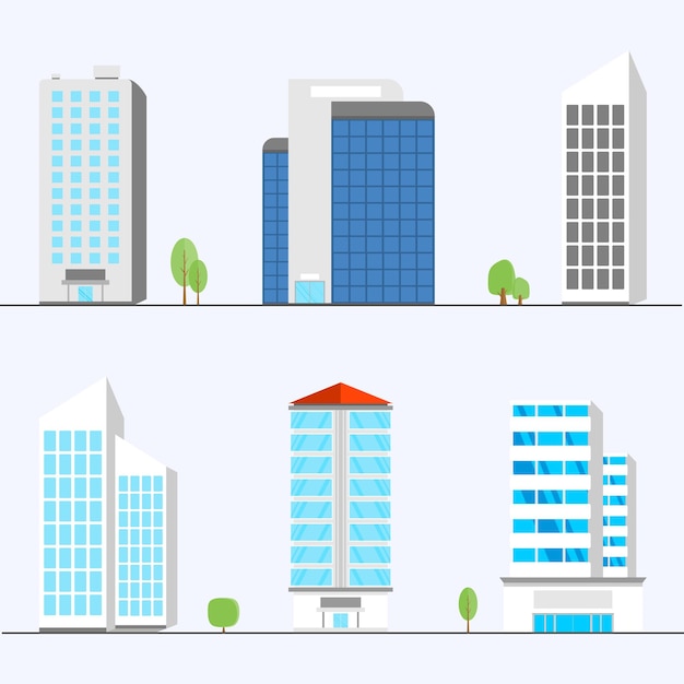Illustration des Stadtgebäudes Moderne flache Türme und Bürogebäude