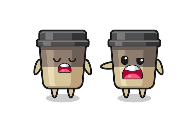 Illustration des streits zwischen zwei süßen kaffeetassenfiguren, süßem design für t-shirts, aufkleber, logo-elemente