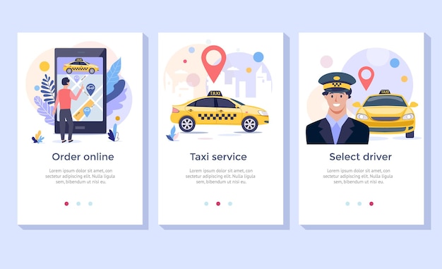 Vektor illustration des taxi-service-konzepts bestellen sie das design der mobilen anwendung für den taxi-online-service