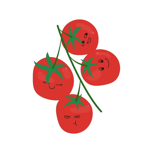 Illustration des tomatenzweigs mit gesichtern