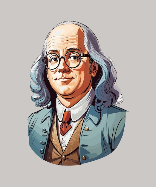 Illustration des us-präsidenten benjamin franklin isoliert auf grauem hintergrund