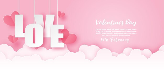 Illustration des Valentinstags-Banners mit hängender LEBEN im Papierschnitt