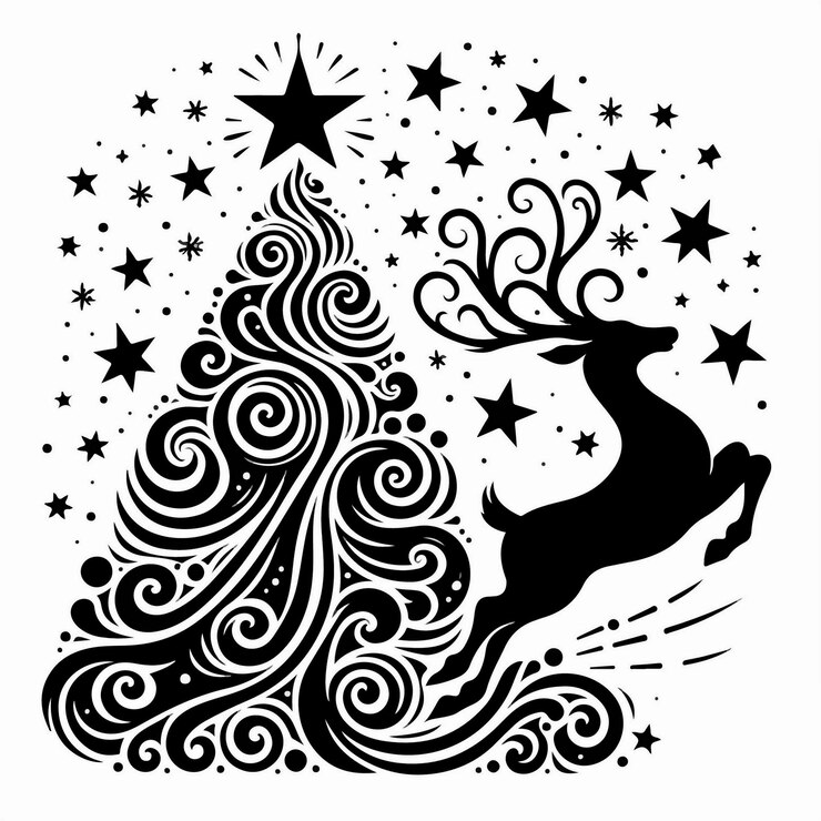 Vektor illustration des weihnachtsmannes und des fliegenden zuges
