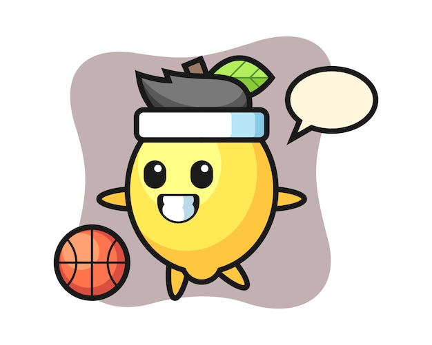 Illustration des zitronen-cartoons spielt basketball