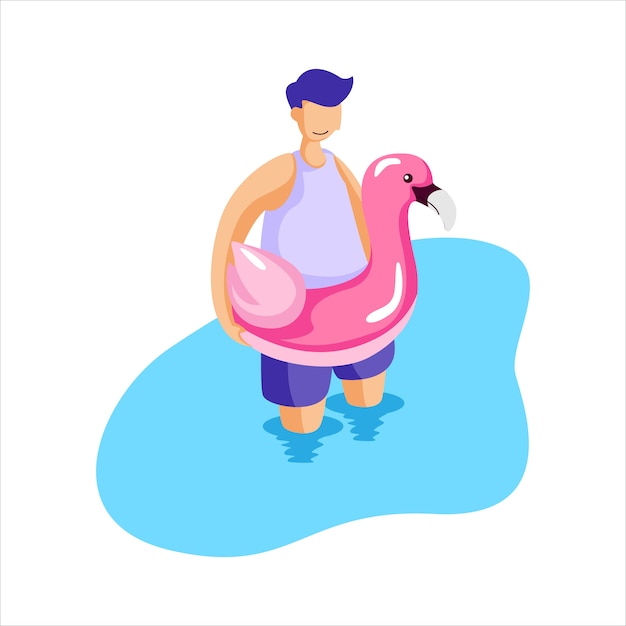 Illustration, die während der sommerferien am strand schwimmt