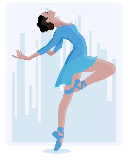 Illustration eine tanzende Ballerina in einem zarten blauen Kleid und Spitzenschuhen