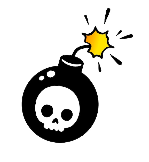 Illustration einer angezündeten Bombe mit einem Schädel darauf