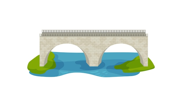 Vektor illustration einer backsteinbrücke, große bogenfußgängerbrücke, gehweg über den fluss, konstruktion für den transport, architekturthema, buntes vektorsymbol im flachen stil, isoliert auf weißem hintergrund