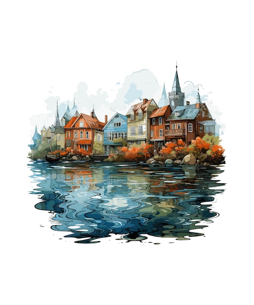 Vektor illustration einer fischerstadt