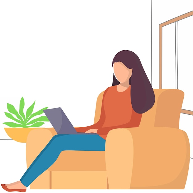 Illustration einer Frau, die einen Laptop benutzt
