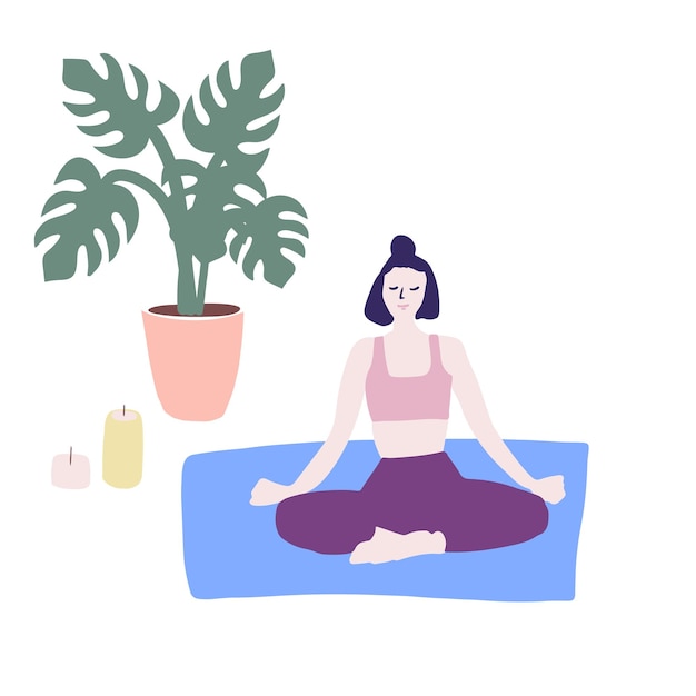 Illustration einer frau, die zu hause asana yoga macht