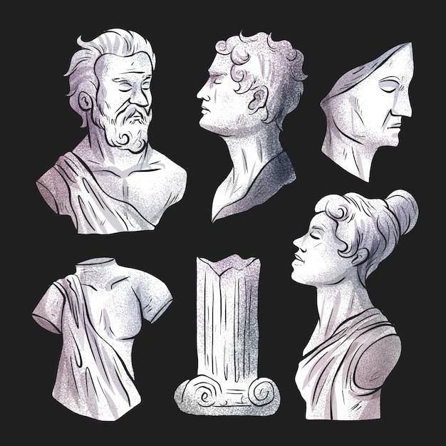 Illustration einer handgezeichneten Skulpturensammlung
