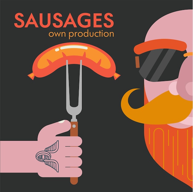 Illustration einer heißen wurst auf einer gabel