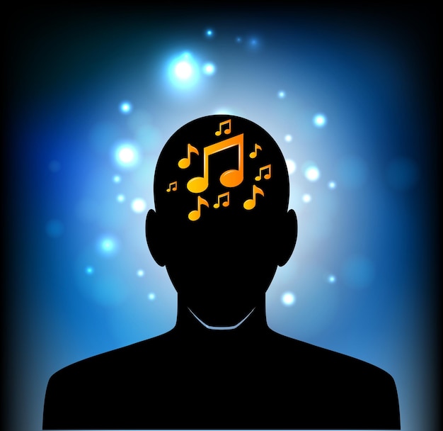 Illustration einer Ikonen mit einem männlichen Kopf und einer musikalischen Note