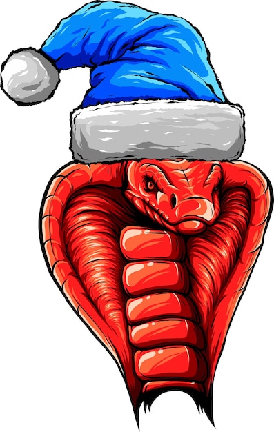 Vektor illustration einer kobraschlange mit weihnachtsmütze