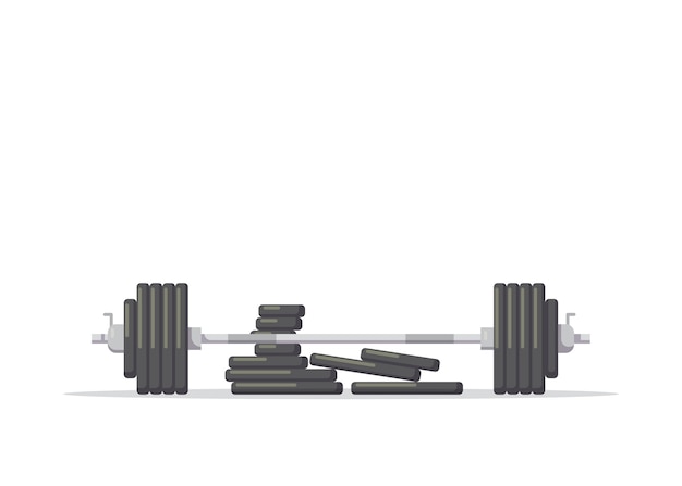 Illustration einer langhantel mit zusätzlichen gewichten lokalisiert auf weißem hintergrund. fitnessgeräte