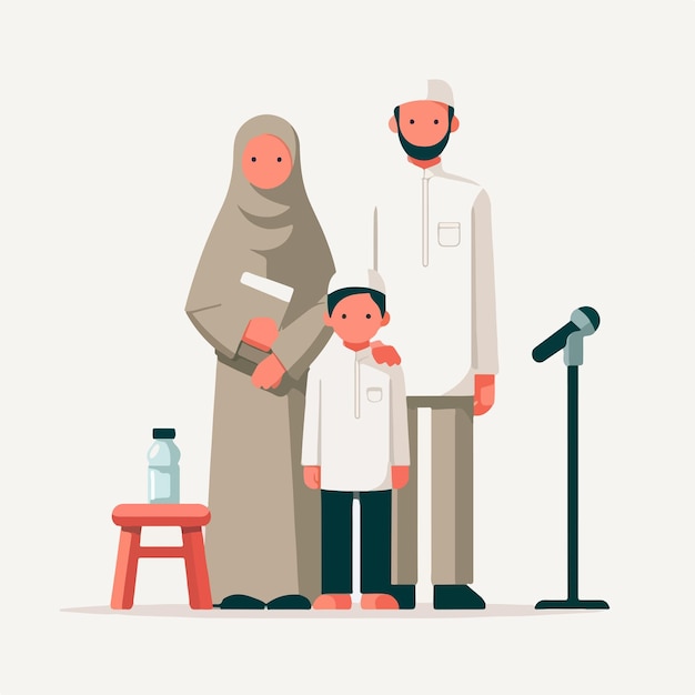 Illustration einer muslimischen familie in einem flachen designstil