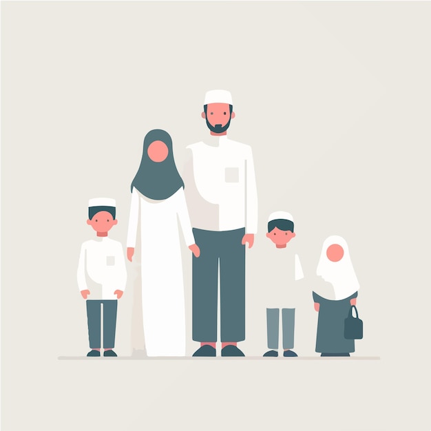 Illustration einer muslimischen Familie in einem flachen Designstil